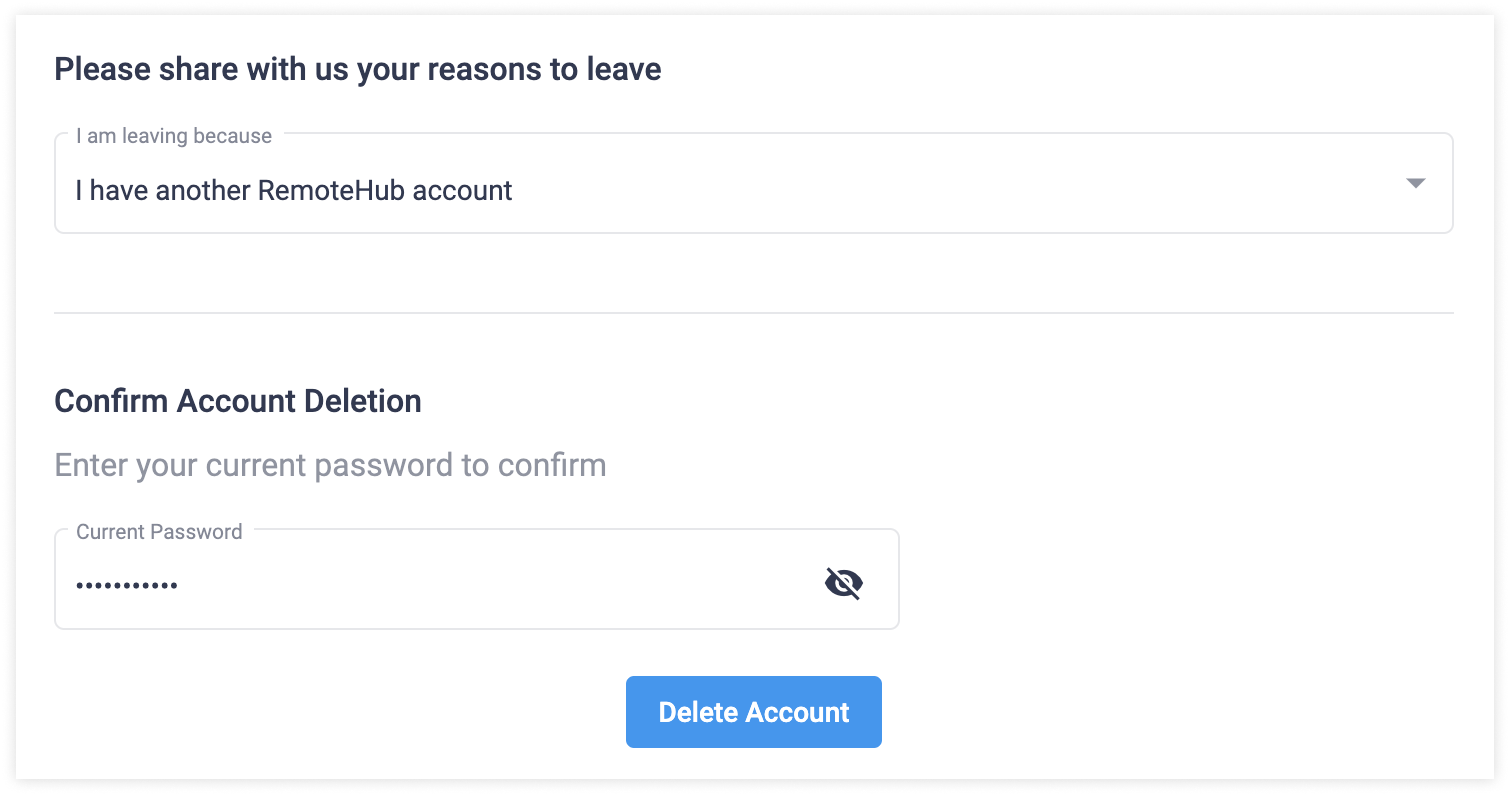 Delete my account – RemoteHub